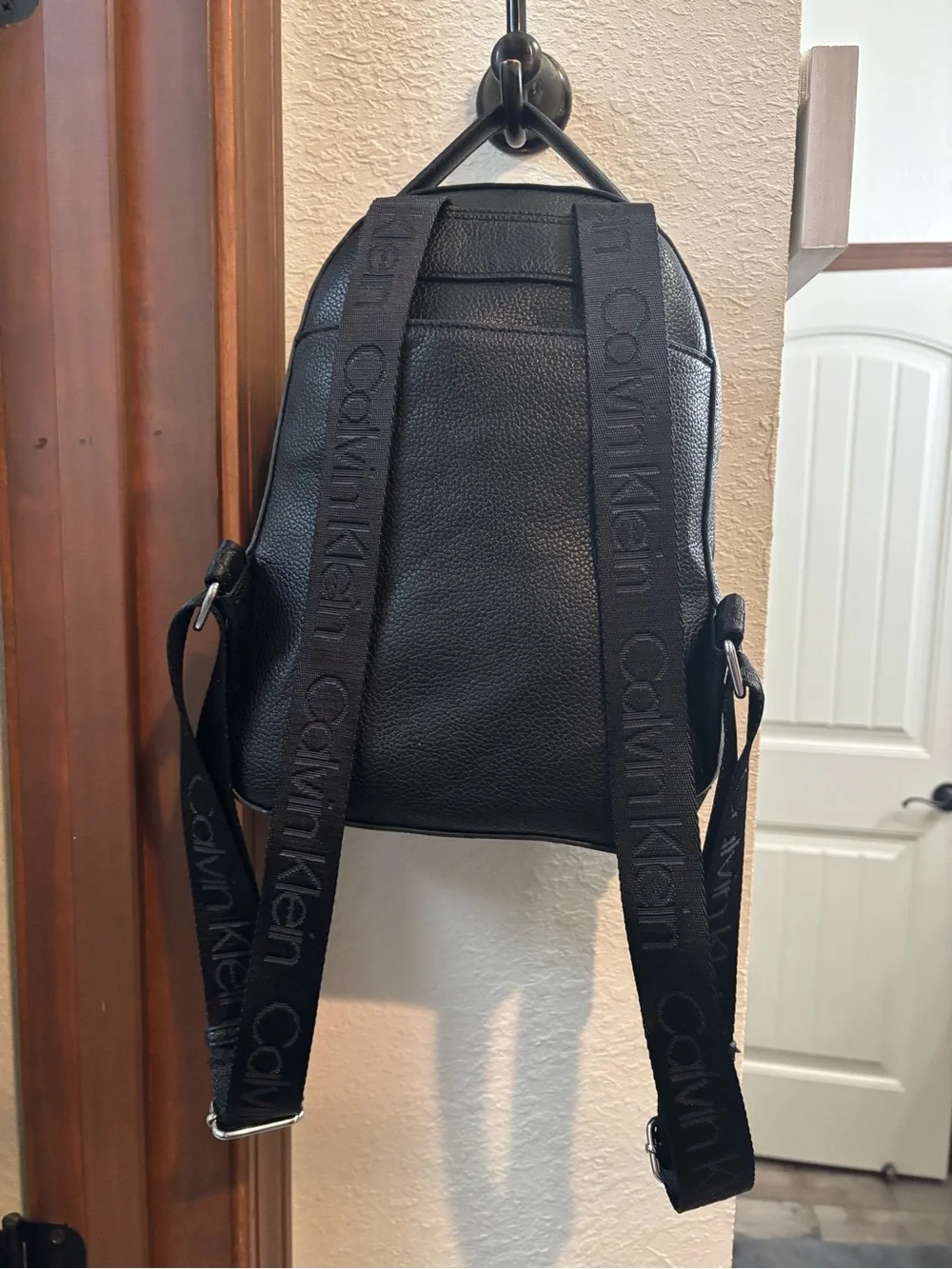 Calvin Klein Black Faux Leather Backpack